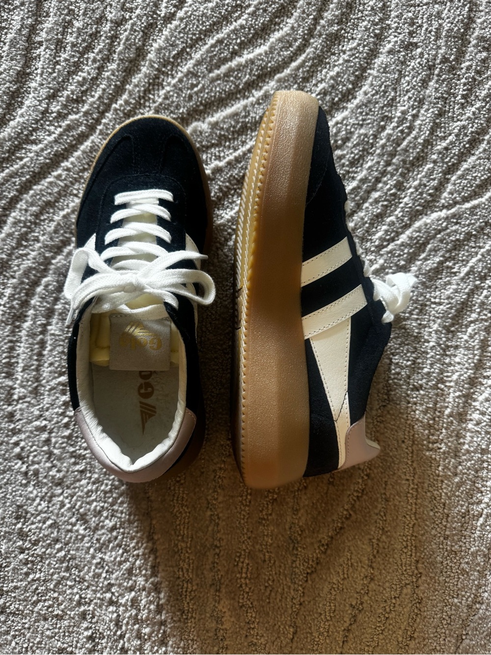 Gola Black Suede Sneakers with White Stripes and Gum Sole - Picture 3 of 5